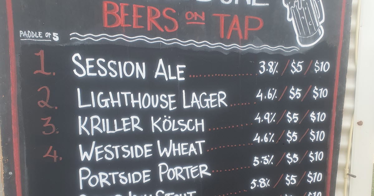 List of beers available on tap at Whalebone Brewing Co.