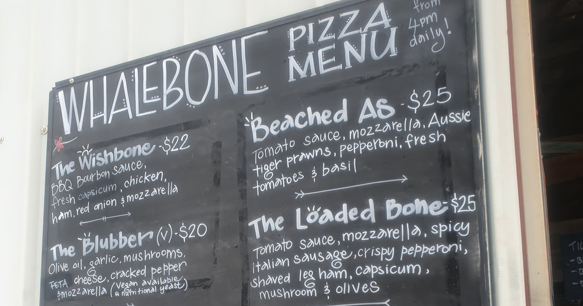 Pizza menu selection at Whalebone.